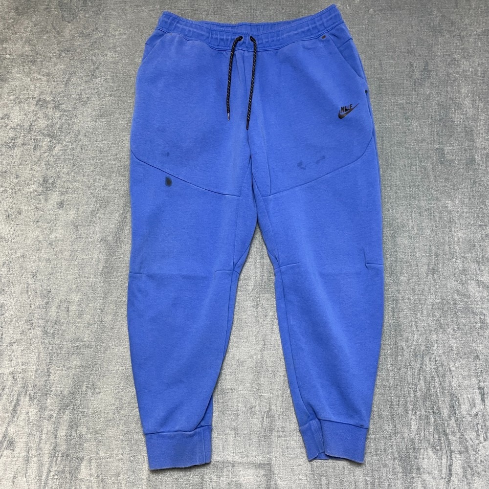 Nike Fleece Jogger Pants Mens XL Blue Logo Drawstring Tapered Leg Performance